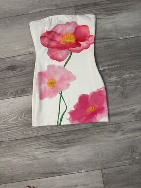 Vintage White Mini Dress with Pink Floral Print